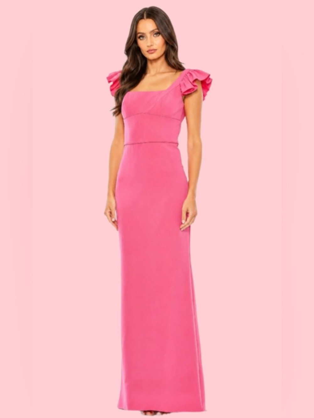 Mac Duggal Fuchsia Ruffle Sleeve Open Back Column Gown - Size 8